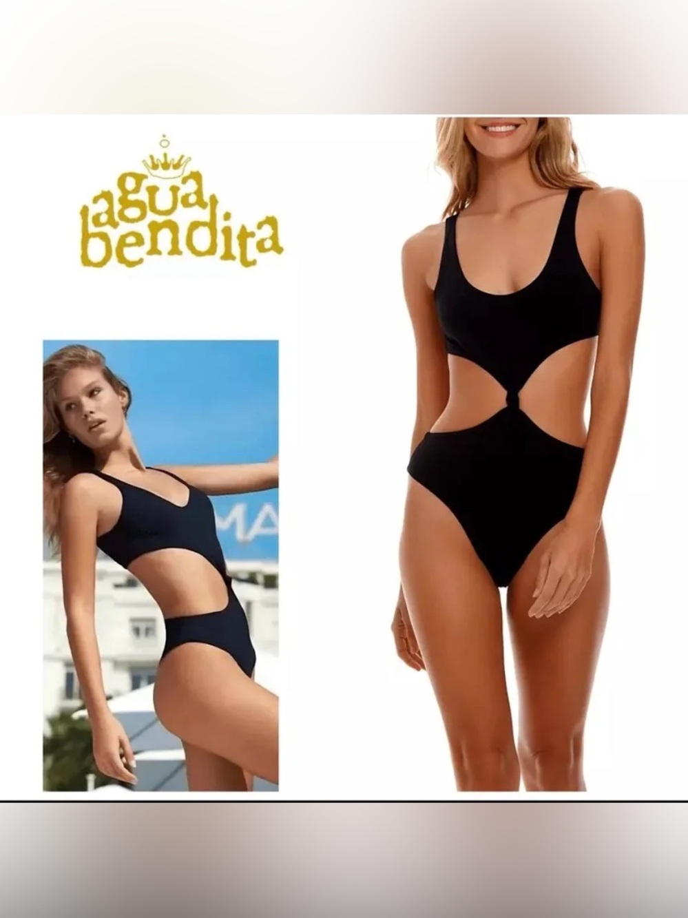NWT Agua Bendita GIARD KASIE ONE PIECE SWIMSUIT BLACK cutout swim suit XL